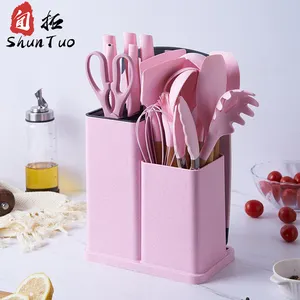19 pcs custom silicone tableware set professional knives stainless steel ceramic kitchen meat fruit chef knife sets