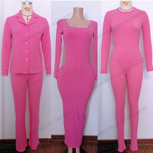 Benutzer definierte 2-teilige Loungewear-Sets Damen Gemütliche Baumwolle gerippte Bambus-Pyjamas für Damen Lounge Wear Zweiteilige Damen-Sets - Product Image 2