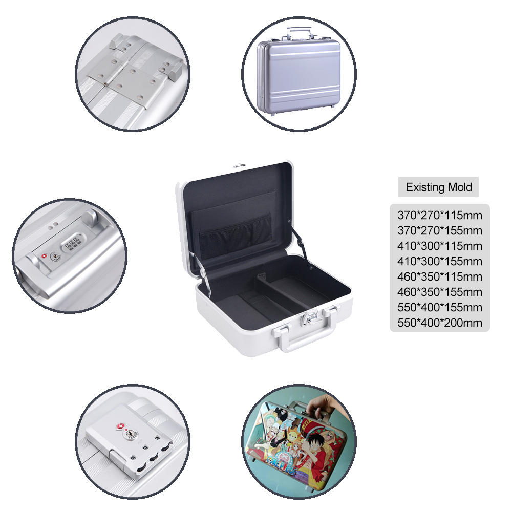 Silver Smooth Aluminum Alloy Briefcase for Business & Metal Tool