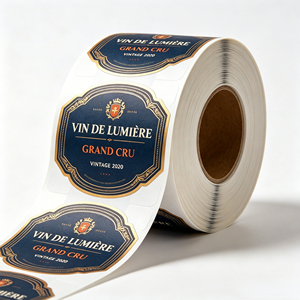 Étiquettes de <span class=keywords><strong>vin</strong></span> <span class=keywords><strong>Grand</strong></span> <span class=keywords><strong>Cru</strong></span> personnalisées écologiques bleu marine avec dorure à chaud, autocollants vintage français en rouleau pour promotion haut de gamme - Product Image 1