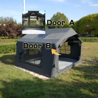 Tente de glamping gonflable en polycoton gris de 8 m² avec double porte AB, lanterneau en TPU, imperméable et résistante au vent, abri familial pour le camping