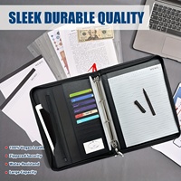 Porte-documents à fermeture éclair avec bloc-notes et pochettes pour cartes, personnalisé, format A4, en cuir PU, fabriqué par le fabricant