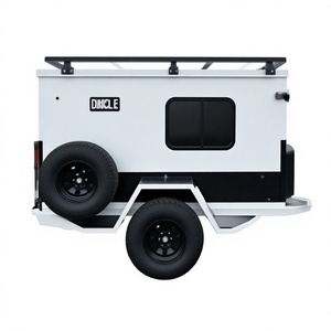 Mini-caravane moderne en aluminium, caravane de voyage légère pour 2 personnes, tout-terrain, avec porte-bagages de toit et roue de secours - Product Image 2