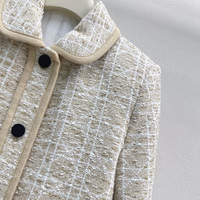 Veste Courte en Tweed Tissé à Carreaux pour Femme, Col Rabattu, Manches Longues, Boutons Élégants, Poches, Vêtement d'Extérieur de Haute Qualité Lyt26819143