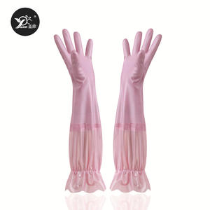 Gants de vaisselle longs floqués Axin roses 52 cm, imperméables, doublés polaire, chauds pour usage domestique - Product Image 1