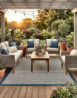 Ensemble de canapés d'extérieur en teck moderne avec coussins imperméables, canapé en bois massif en forme de L, ensemble de conversation pour jardin, balcon, villa, hôtel, appartement