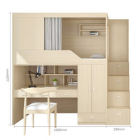 Lit superposé modulaire pour 2 personnes avec rideau d'intimité, bureau, armoire et rangement pour dortoirs d'étudiants et personnel en auberge de jeunesse