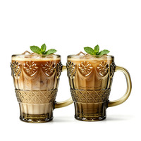 Tasses à café vintage en relief du fabricant, 300 ml, motif floral de luxe, tasses à thé et à lait, verres à café avec poignée