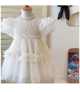 Vestido de Estilo Coreano para Niñas con Mangas Abullonadas y Falda de Malla Esponjosa, Falda de Princesa Dulce de Verano para Bebés - Product Image 4