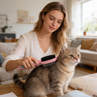 Peigne et brosse de toilettage multifonctionnelle portable 2 en 1 ABS+TPR+SUS avec fonction d'auto-nettoyage pour chiens et chats