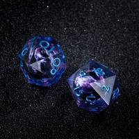 Ensemble de dés DND en résine transparente violette avec anneau bleu pour collection de cadeaux de joueur de jeux de rôle polyédriques