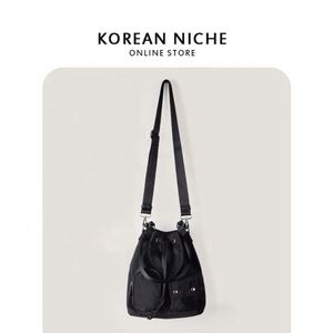 New Nylon Shoulder <b>Bag</b> External Pocket Cool Girls Nylon Tote Drawstring Design Bucket <b>Bags</b> for Women - Product Image 4