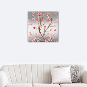 Branches délicates <span class=keywords><strong>de</strong></span> <span class=keywords><strong>cerisier</strong></span> sur toile métallisée, peinture à l'huile avec impression numérique 40x40cm, impression d'art floral moderne encadrée - Product Image 4