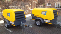 Compresseur d'air à vis diesel portable Atlas Copco XAS98 / XAS98G 7 bar 5,3 m³/min 33 kW Travaux en extérieur