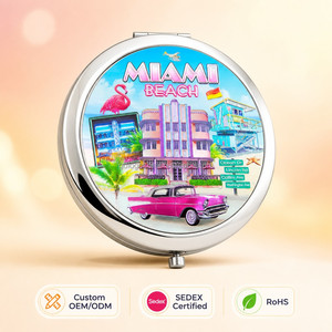 Mini espejos de bolsillo con impresión personalizada, espejo compacto <span class=keywords><strong>para</strong></span> maquillaje, recuerdos de la playa de Miami, venta al por mayor - Product Image 1