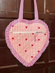 New Heart Shaped Quilted Multicolored Handle Handbags Customized Soft Cotton Fabric Women's <b>Tote</b> Bag Autumn Spring Summer Zipper - Product Image 5