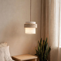 Lampe suspendue en travertin naturel, abat-jour en tissu moderne, lampe suspendue en pierre pour salle à manger, îlot de cuisine, chambre à coucher