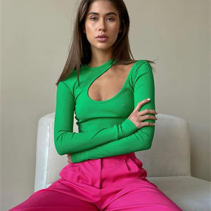 Body de mode élégant pour femmes Offres Spéciales côtelé découpé à manches longues solide tricoté Design formel été barboteuse - Product Image 4