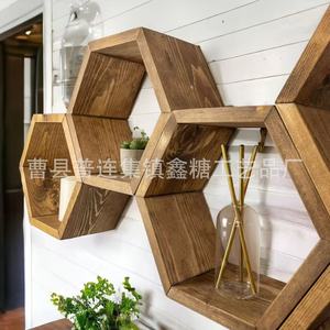 Hexagonal Wall <b>Shelf</b> Geometric Floating Storage <b>Rack</b> For Living Room Custom Made White Wood Display <b>Shelf</b> - Product Image 2