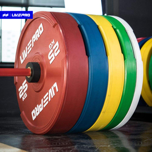 रंग बम्पर प्लेट पेशेवर थोक कस्टम लोगो मुक्त वजन उठाने रंगीन रबर बम्पर वजन उठाने वाली बार्बेल प्लेटें - Product Image 1