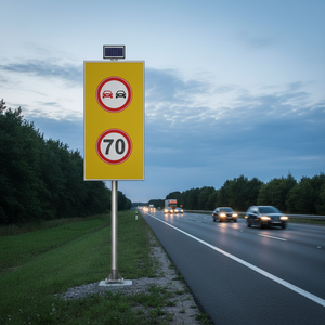 Panneau solaire 'Interdiction de dépassement - Limite de vitesse 70' 100 x 175 cm en matériau PC réfléchissant 5 mm LED 12V Modèle Ileritraffic 11716 S-LD - Product Image 3