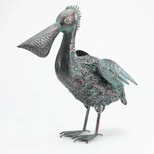 金属鹈鹕雕像户外装饰18.2 “沿海海洋鸟园雕像和雕塑