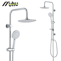 Ensemble de douche chromé en gros, moderne, mural, barre de douche réglable avec pomme de douche pluie et pomme de douche à main