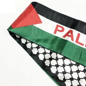 Syal syal etnis doa Palestina murah 14x135cm, syal Satin sutra Logo kustom, produk Bendera syal Palestina penggemar sepak bola