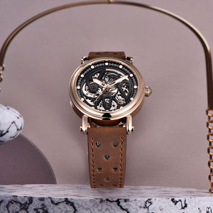 Montre mécanique automatique pour homme BENYAR BY-5202, bracelet en cuir ajouré, boîtier en acier inoxydable de 14 mm, étanche à 50 m - Product Image 2