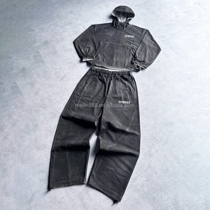 Ensemble de survêtement vintage en nylon délavé avec logo personnalisé pour homme, veste coupe-vent et pantalon en nylon, ensemble de survêtement 2 pièces - Product Image 1