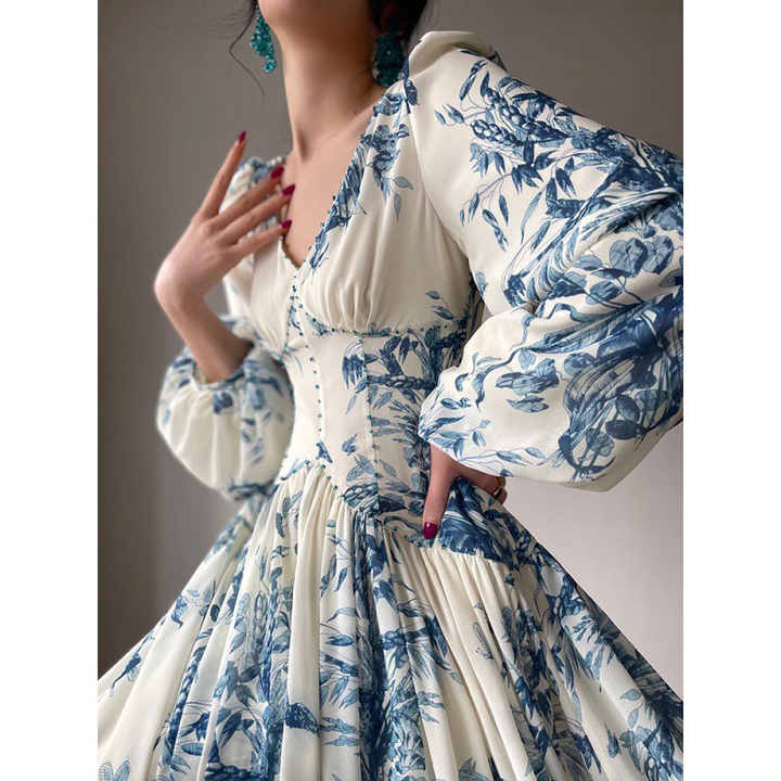 Puff Sleeve Long Dress