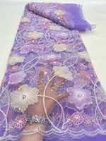 Tissu en velours brodé de sequins et de perles africaines écologiques pour robes de soirée, maille pour vêtements de mariage et fêtes