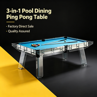 Table de billard multifonction 3-en-1 (billard, tennis de table, table à manger) 7ft 8ft 9ft Professionnelle, petite, commerciale, avec plateau en ardoise et verre, pour usage domestique
