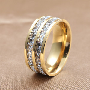 European American Style <b>Titanium</b> Steel <b>Ring</b> White Gemstone Golden Women's Fashion Jewelry Party Retro Trendy 24088 - Product Image 1