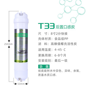 Cartucho de filtro de agua Pulang Brand T33, filtro posterior de carbón activado de cáscara de coco de 8 pulgadas para purificador doméstico - Product Image 2
