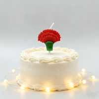 Bougies d'anniversaire en forme de œillets rouges pour la Fête des Mères, lot de 4, décorations de gâteau pour fête d'anniversaire