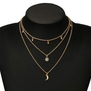BINSHUO Multi strato luna Starburst ciondoli catena girocollo elegante collo collana gioiello per donna - Product Image 2