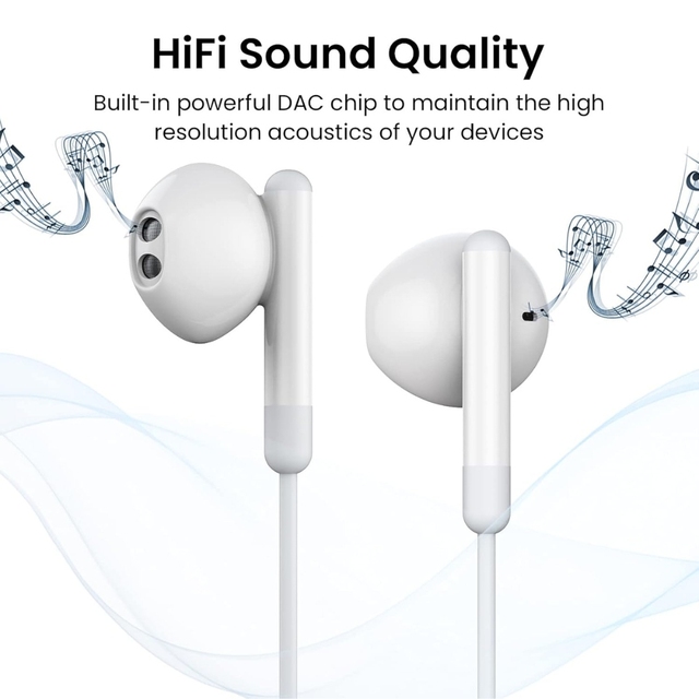 High Fidelity USB C Headphones with Mic Noise Cancelling Wired Type C Earbuds In-ear Stereo Headset for Laptop Tablet PC