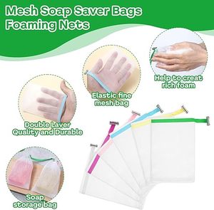 6 PCS Soap Bags Exfoliating Soap Mesh Saver <b>Pouch</b> Bags with <b>Drawstring</b> Face Cleansing Foaming Nets for Foaming and Drying - Product Image 3