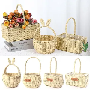 Panier de fleurs boisées pour pique-nique en plein air nourriture organisateur de stockage de fruits poignée panier de fleurs en bois fête mariage décor de pâques - Product Image 1