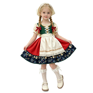 Disfraz de Mardi Gras, Oktoberfest Bávaro, Estilo Dulce, con Falda hasta la Rodilla, Encaje Floral y Lazo, para Niñas, Estilo Lujoso, Inspirado en Películas y TV - Product Image 3