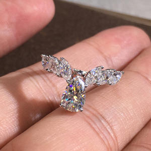 Bague en diamant F918, diamant blanc naturel taille poire, couleur D, style romantique pour femme - Product Image 6