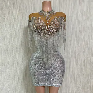 Nocance Y1739 Sparkly Rhinestone Tassel Formal Night Dress Short Prom Dresses Women For Anniversary Party Robe Longue Femme