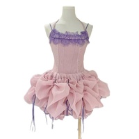 Robe Camisole Sexy pour Femme avec Dentelle et Patchwork, Taille Cintrée et Effet Volumineux