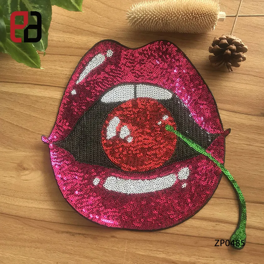 Gran Sexy labios con cereza fresa lentejuelas parche hierro en apliques coser comida parche verano parche