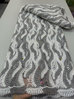 NI.AI 2026 Nouveau Tissu en Dentelle Africaine de Luxe avec Broderie 3D en Cordon et Motif Feuille, Tissu en Dentelle Diamantée au Mètre