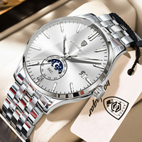 Montre homme Poedagar 854, montre de luxe en acier inoxydable, phase lunaire, montre-bracelet, calendrier, étanche, montre de business pour homme