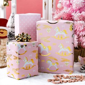 Pink Rocking Horse Christmas Wrapping <b>Paper</b> 46.8 Square Feet Coated Metallic Foil Eco-Friendly Gift Wrap For Holiday - Product Image 2