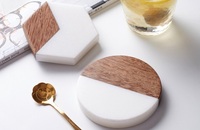 Ensemble de sous-verres en marbre avec support en bois, sous-verres ronds résistants à la chaleur, antidérapants, décoration de table, logo personnalisé, absorbants