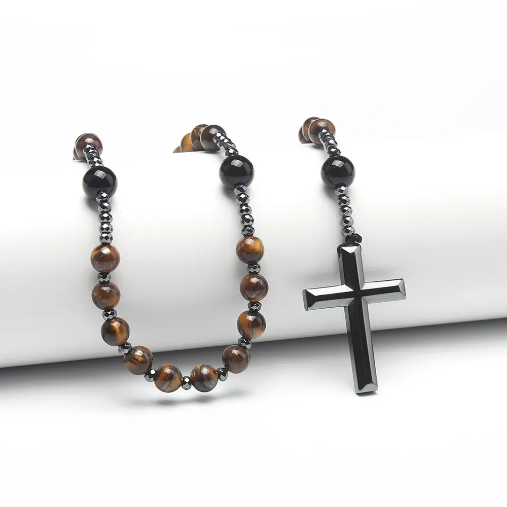 Novo estilo pedra natural christian jesus cruz pingente colar colares dos homens com corrente cruzada itens